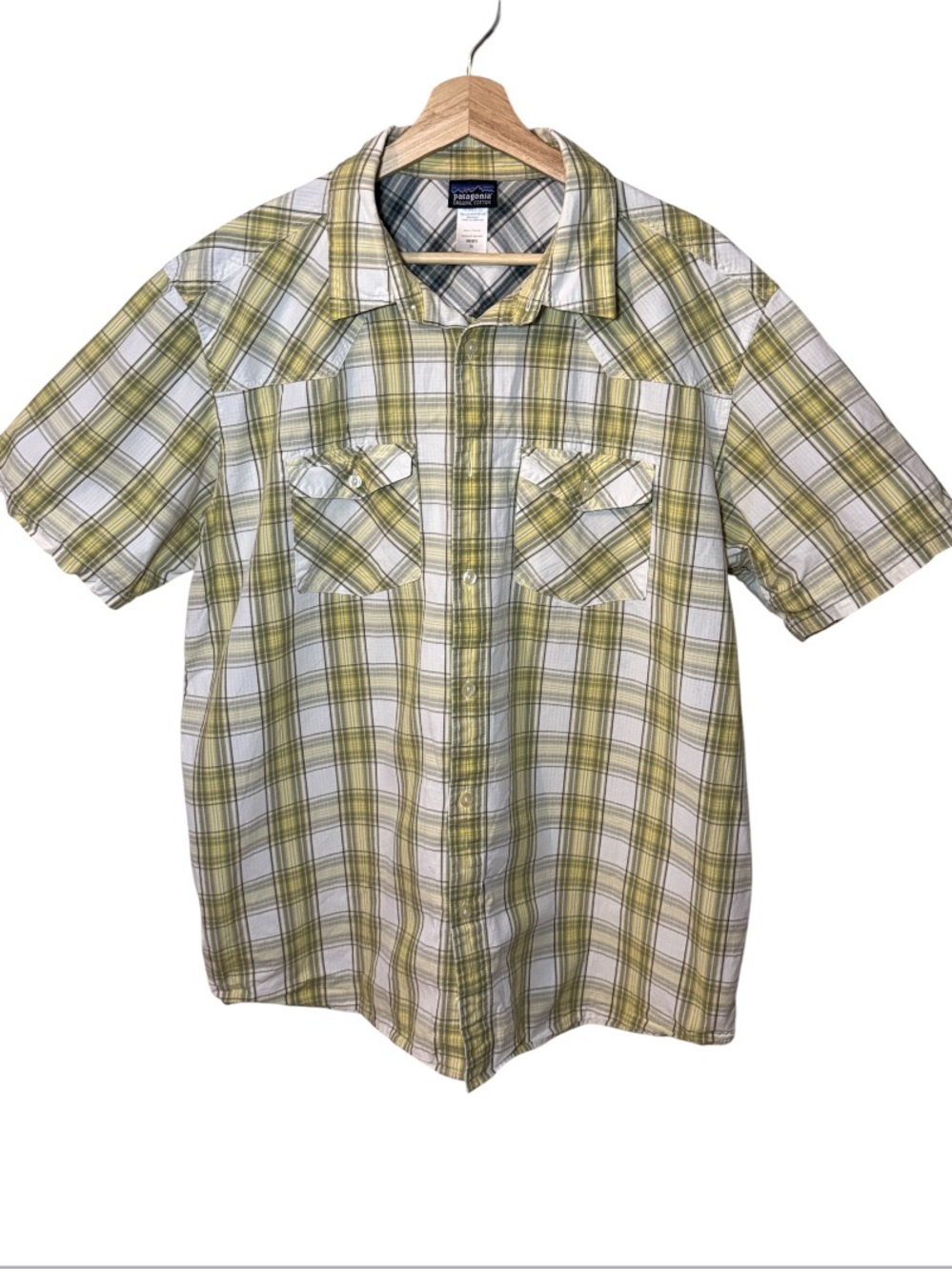 Patagonia Three Trees Short-Sleeve Yellow Plaid Button-Up Shirt Size XL